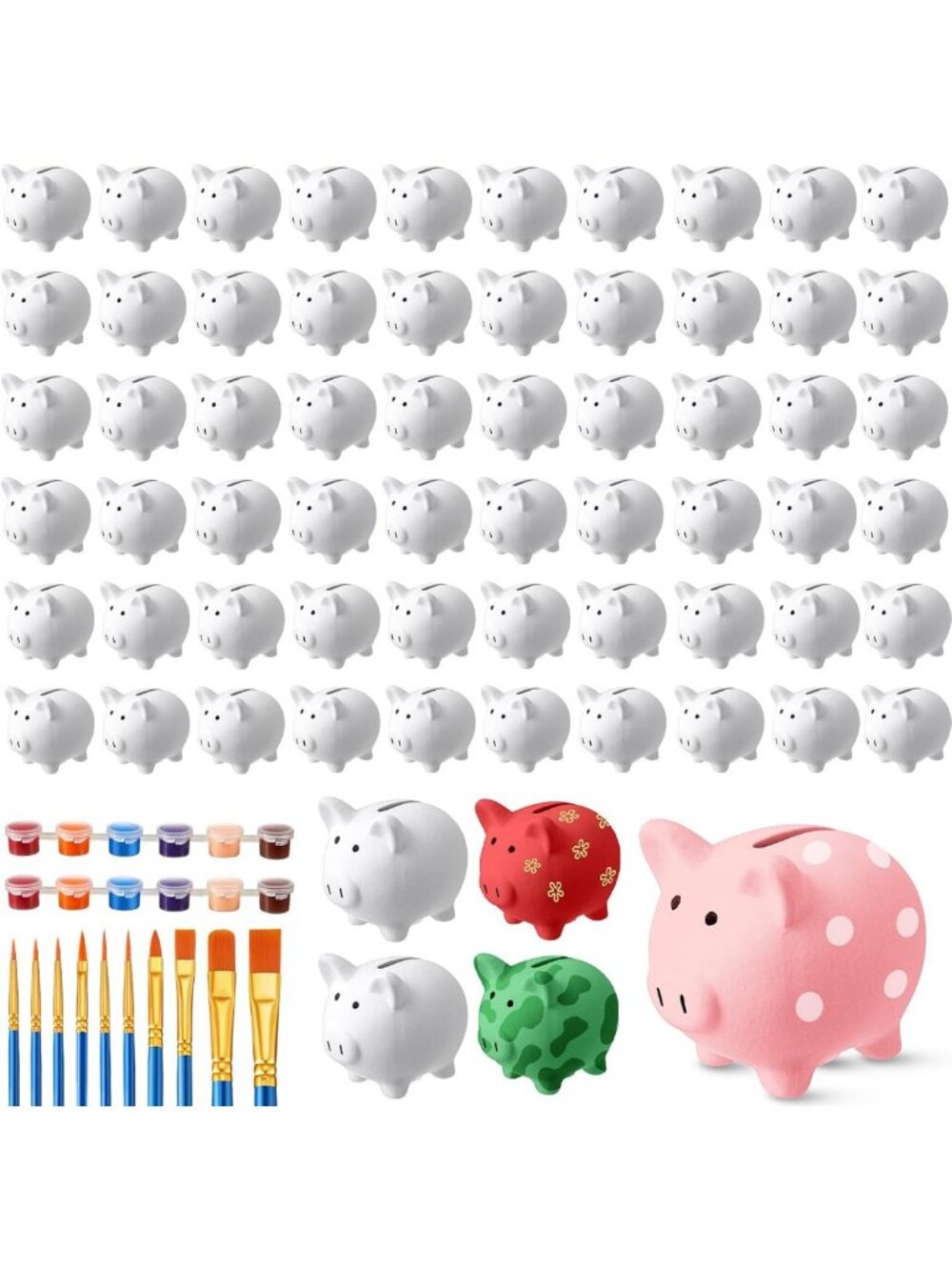 24 DIY Paintable Ceramic Piggy Banks - Fun Craft Set for Kids & Adults